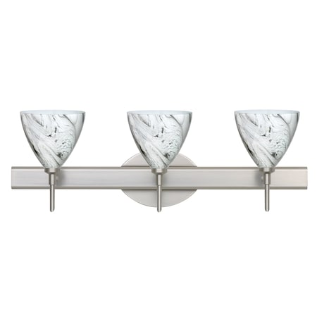 Besa Lighting Mia Vanity, Marble Grigio, Satin Nickel Finish, 3x5W LED 3SW-1779MG-LED-SN